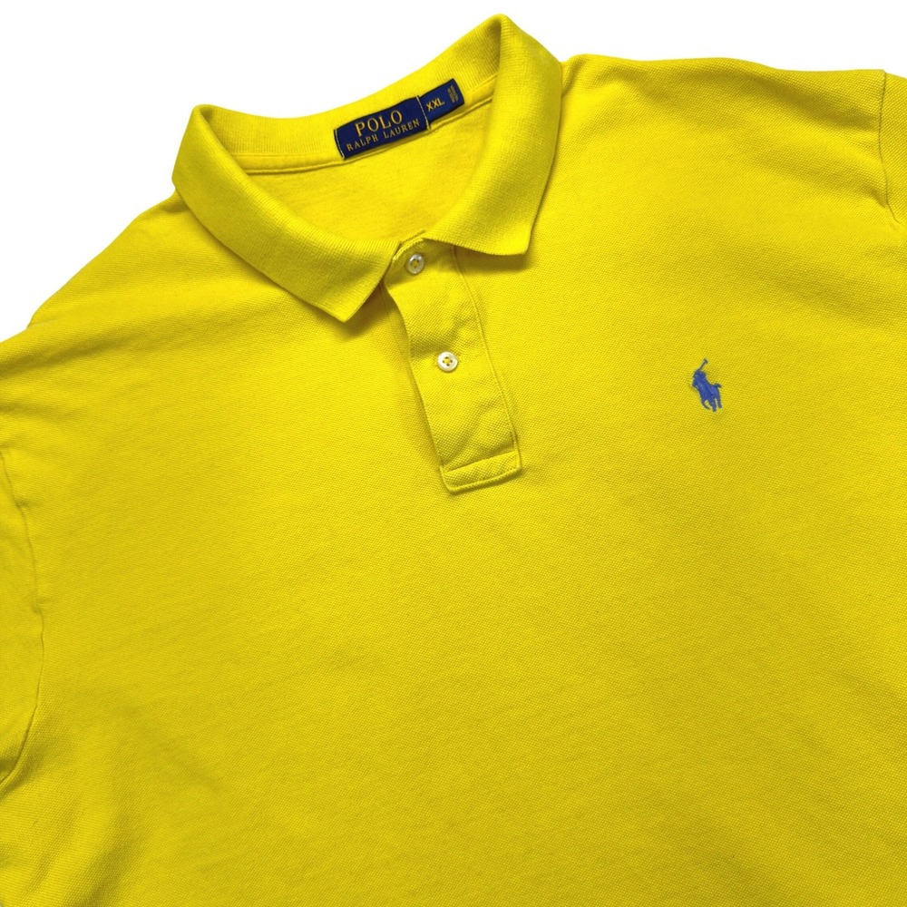Polo Ralph Lauren Polo Shirt Mens 2XL Yellow Blue Pony Short Sleeve Golf